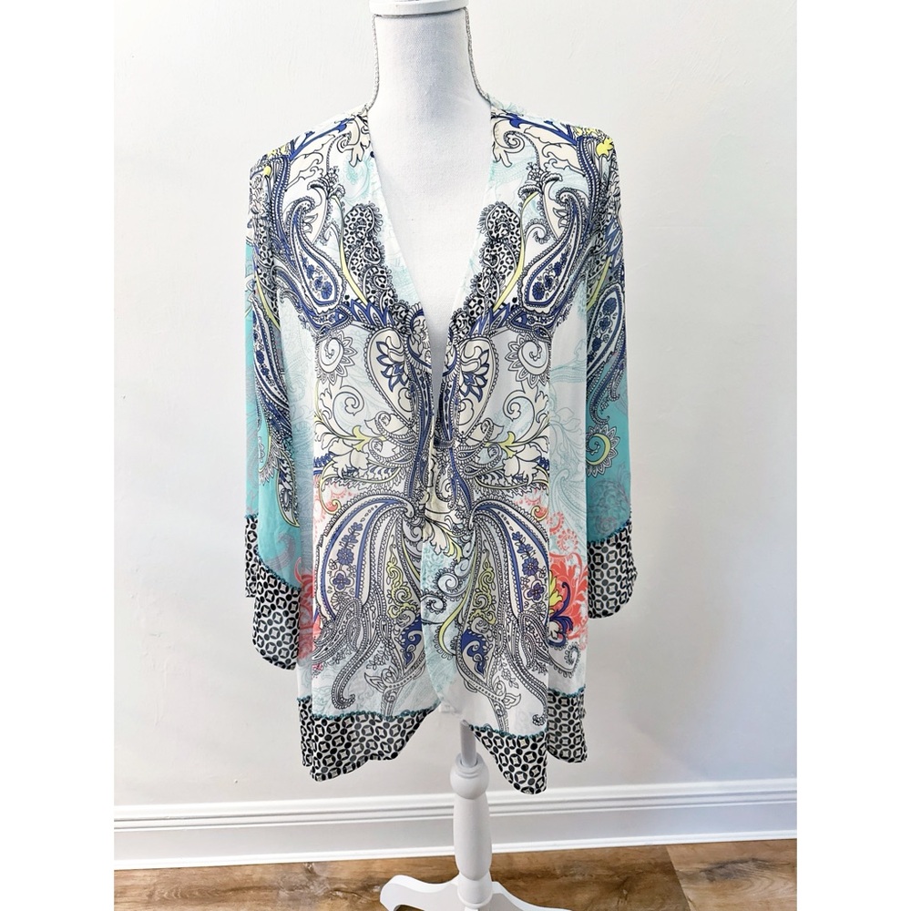 Soft Surroundings Women’s Muse Kimono Topper Open Front Paisley Sequin Size Med